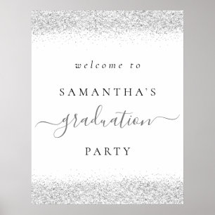 Trendy Silver Glitter Welcome Graduation Party Poster