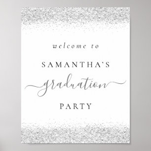Trendy Silver Glitter Welcome Graduation Party Poster