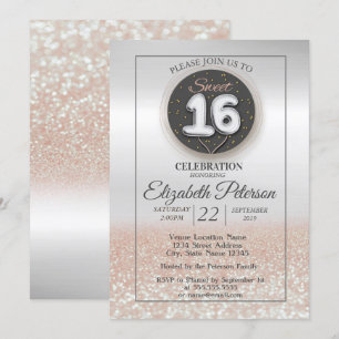 Trendy Silver Glitzer Bokeh Ombre, Sweet 16 Party Einladung
