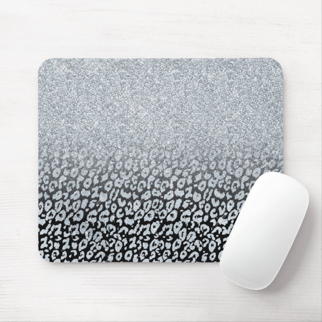 Trendy Silver Glitzer & Leopard Ombre Black Print Mousepad (Mit Mouse)