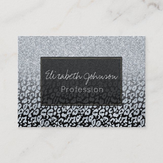 Trendy Silver Glitzer & Leopard Ombre Black Print Visitenkarte (Vorderseite)