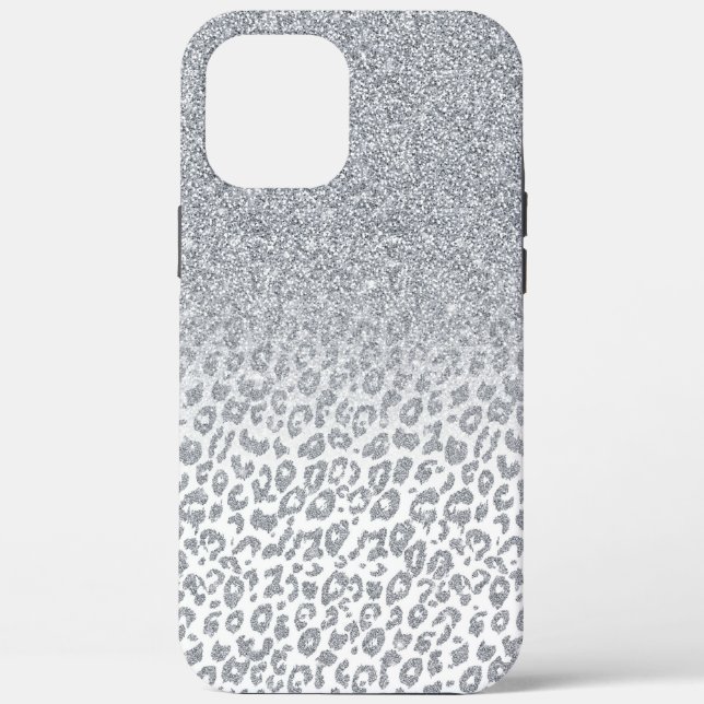 Trendy Silver Glitzer & Leopard Print Ombre Design Case-Mate iPhone Hülle (Rückseite)