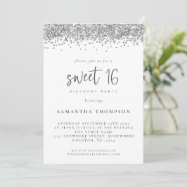 Trendy Silver Glitzer Sweet 16 Geburtstagsparty Einladung
