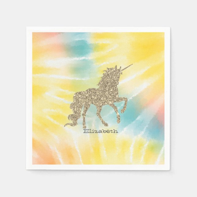 Trendy Silver Glitzer Unicorn Gefärbte Krawatte Serviette (Vorderseite)