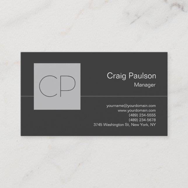 Trendy Silver Gray Chic Monogram Business Card Visitenkarte (Vorderseite)