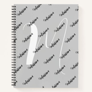 Trendy Silver Gray Color - Initialname Monogram Notizbuch