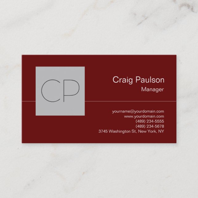 Trendy Silver Gray Red Chic Monogram Business Card Visitenkarte (Vorderseite)