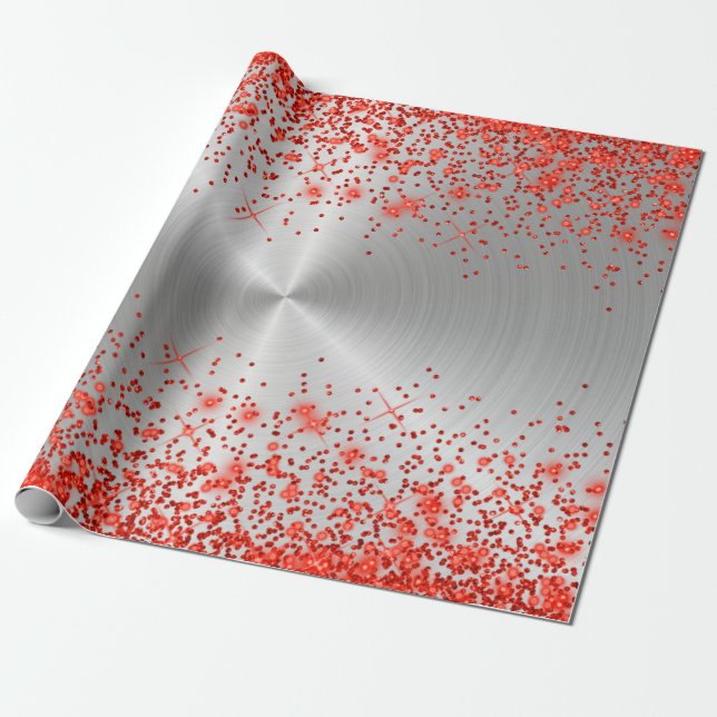 Trendy Silver Metallic Red Glitzer Geschenkpapier (Ungerollt)