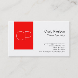 Trendy Simple Red White Monogram Business Card Visitenkarte