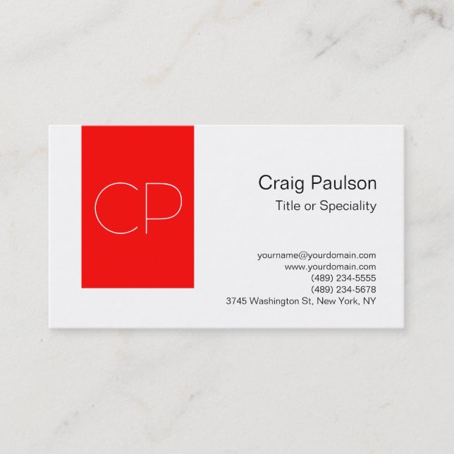 Trendy Simple Red White Monogram Business Card Visitenkarte (Vorderseite)