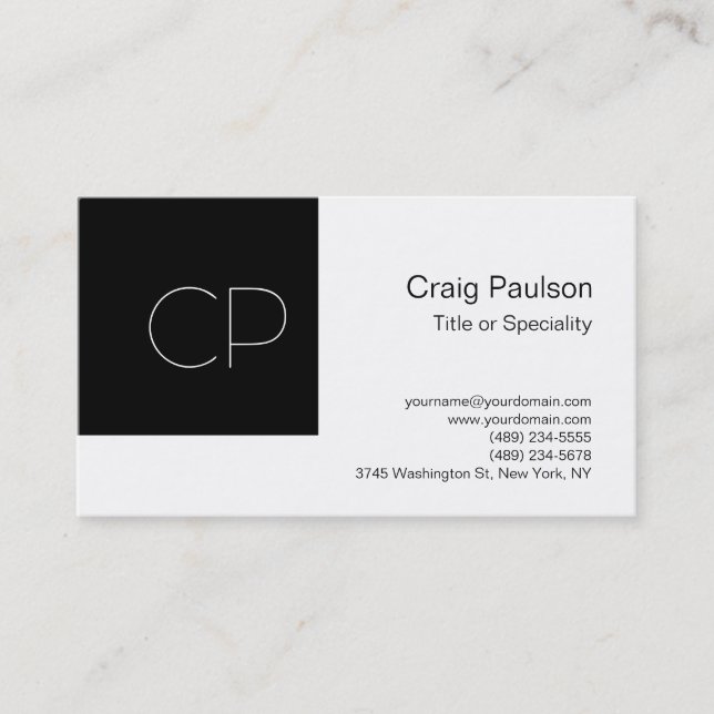 Trendy Simple Schwarz-weiß Monogram Business Card Visitenkarte (Vorderseite)