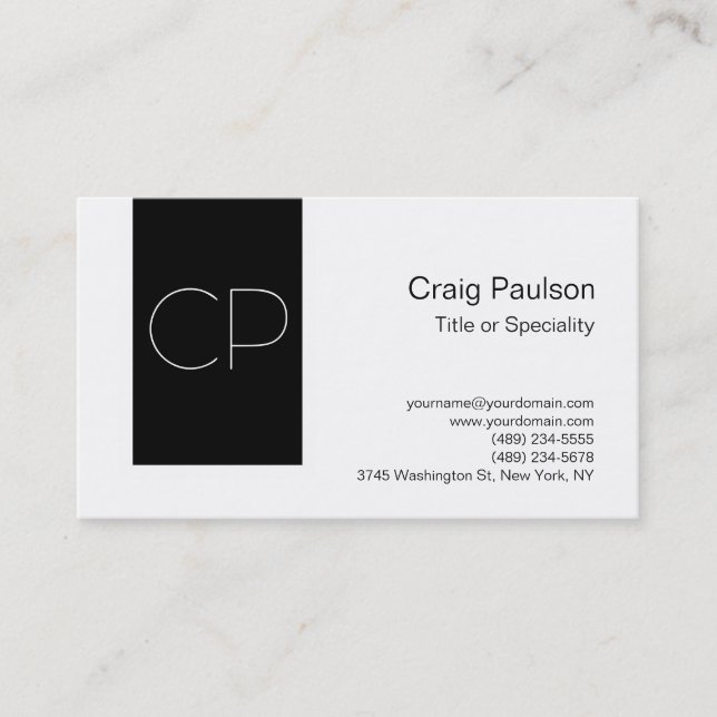 Trendy Simple Schwarz-weiß Monogram Business Card Visitenkarte (Vorderseite)