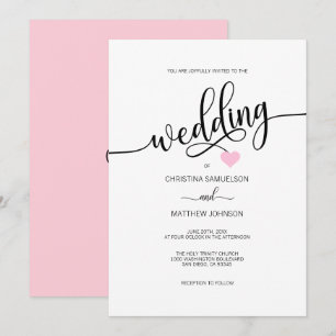 Trendy Simple Schwarz-weiß Pink Heart Wedding Einladung