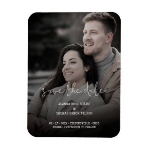 Trendy Simple Typografy Foto Wedding Couple Magnet