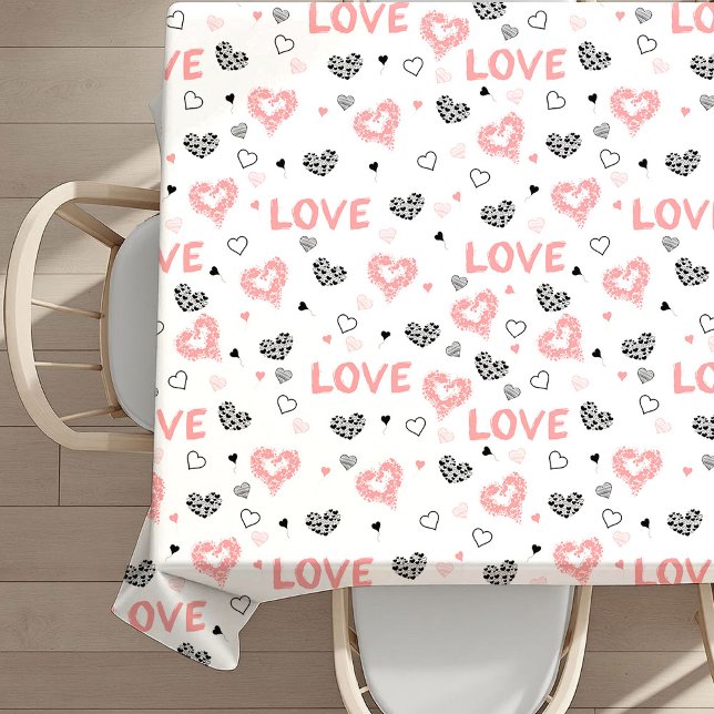 Trendy Sketch Style Heart Love Lettering Valentine Tischdecke (Sketch Style Hearts Love Lettering Valentine Tablecloth)