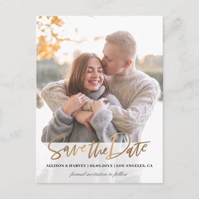Trendy-Skript Save the Date Postkarte (Vorderseite)