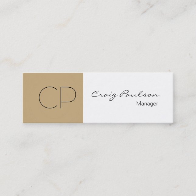 Trendy Slim Beige White Monogram Business Card Mini Visitenkarte (Vorderseite)