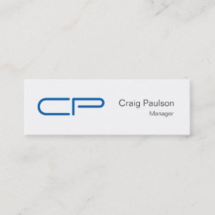 Trendy Slim Blue White Monogram Business Card Mini Visitenkarte