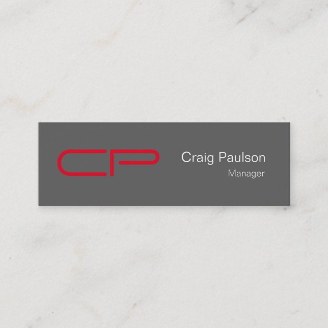 Trendy Slim Gray Red White Monogram Business Card Mini Visitenkarte (Vorderseite)