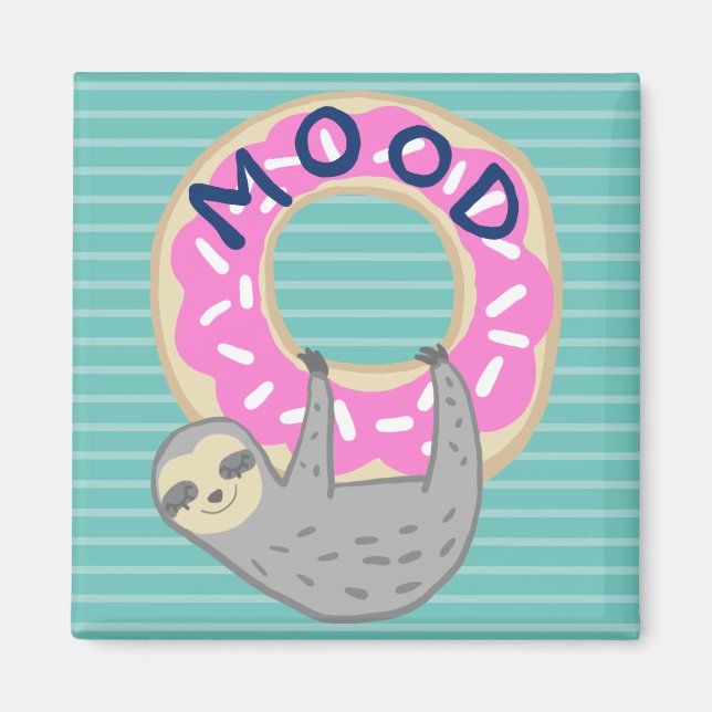 Trendy Sloth & Pink Iced Donut Mood Magnet (Vorne)