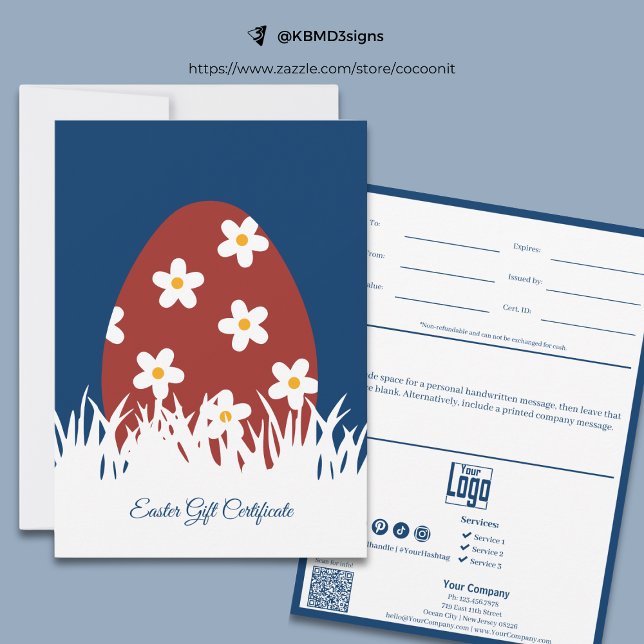 Trendy Small Business Ostergeschenkzertifikat (Trendy Small Business Easter Gift Certificate, Easter Egg with blossoms on Lawn)