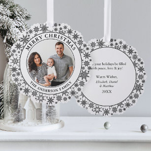 Trendy Snowflakes Schwarz und Weiß Frohe Weihnacht Ornament Karte