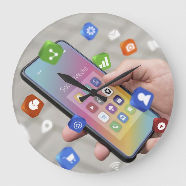 Trendy Social Media Design Große Wanduhr (Vorderseite)