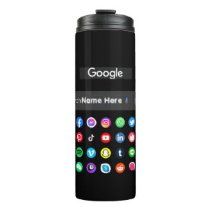 Trendy Social Media Icons Google Search Bar Black Thermosbecher
