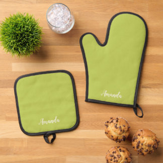 Trendy Soft Chartreuse Oven Mitt Pot Holder Set