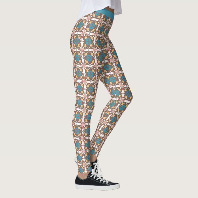 Trendy Southwestern Pattern Blue Khaki Yoga Leggings (Rechts)