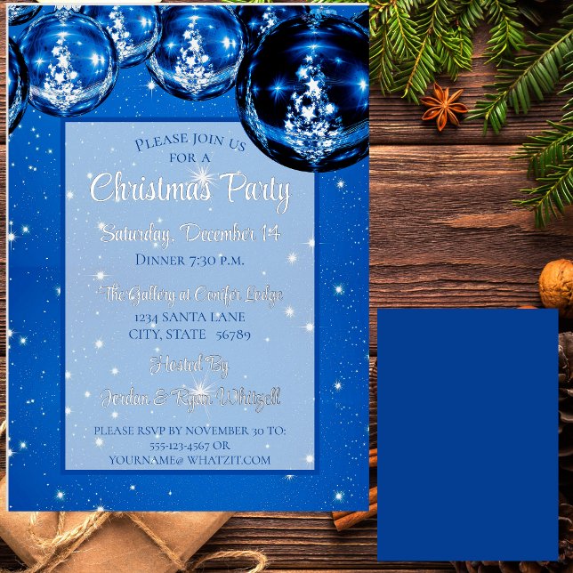 Trendy Sparkle Blue Ornaments Weihnachts-Party Folieneinladung (Von Creator hochgeladen)