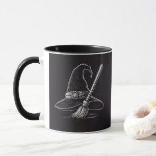 Trendy Spooky Halloween Hexenhut und Besen schwarz Tasse