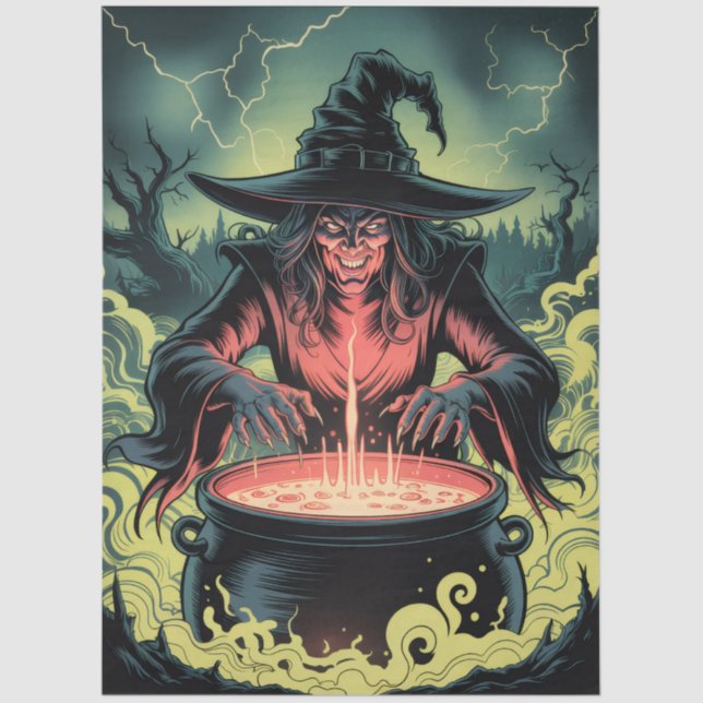 Trendy Spooky Halloween witch and Cauldron Seidenpapier (Vorderseite)