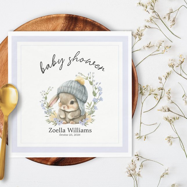 Trendy Spring Baby Bunny Floral Baby Shower Napkin Serviette (Trendy Spring Baby Bunny Floral Baby Shower Napkin 2)