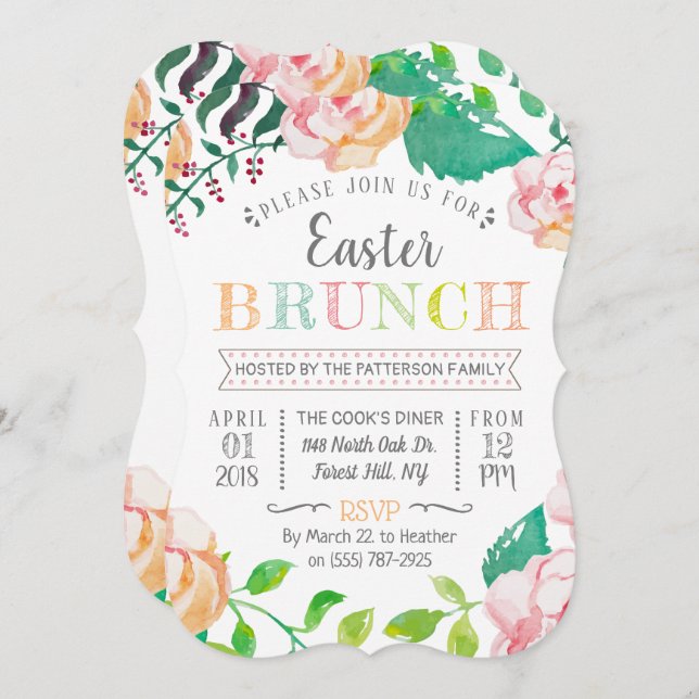 Trendy Spring Floral Oaster Brunch Einladung (Vorne/Hinten)