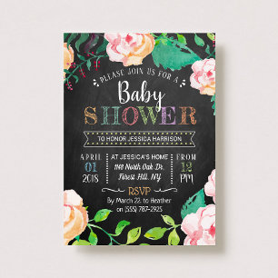 Trendy Spring Floral Typografy Baby Shower Einladung