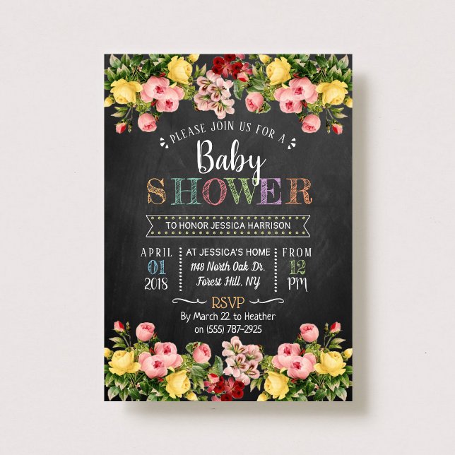 Trendy Spring Floral Typografy Baby Shower Einladung (Von Creator hochgeladen)