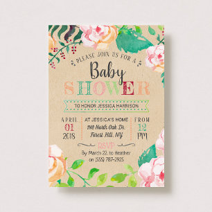 Trendy Spring Floral Typografy Baby Shower Einladung