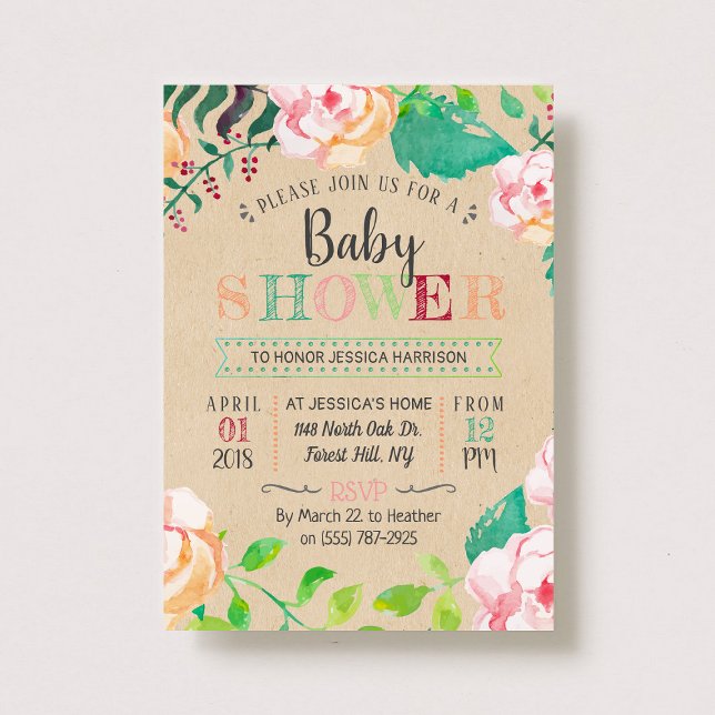 Trendy Spring Floral Typografy Baby Shower Einladung (Von Creator hochgeladen)