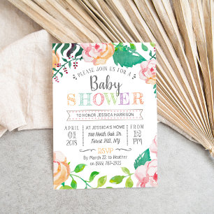 Trendy Spring Floral Typografy Baby Shower Einladung