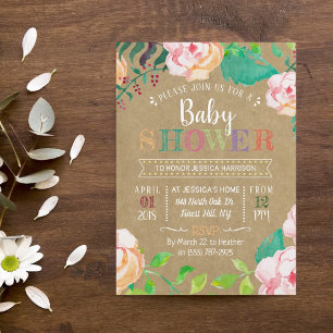 Trendy Spring Floral Typografy Baby Shower Einladung