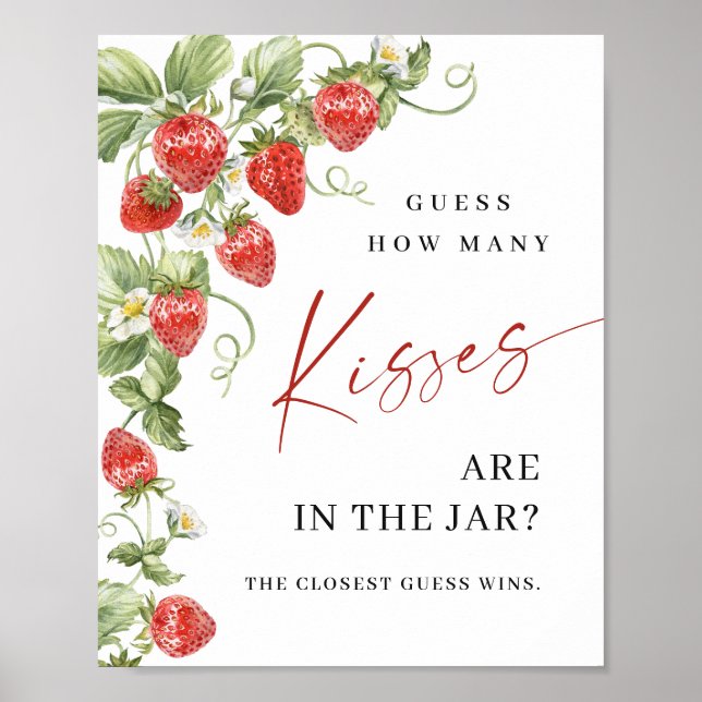 Trendy Strawberry Wie viele Kisses Brautparty Poster (Vorne)