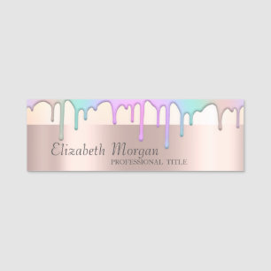 Trendy, Streifen, Regenbogen-Tropfen, Rose Gold Namensschild