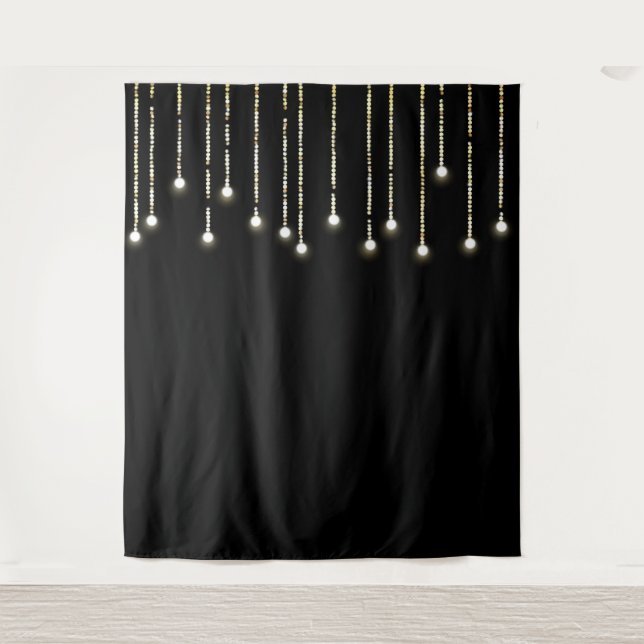 Trendy String Lights auf dem Black Foto Stand Wandteppich (Vorderseite)