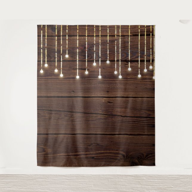 Trendy String Lights & Dark Wood Foto Stand Wandteppich (Vorderseite)