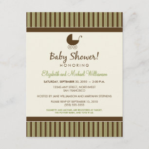 Trendy Stripes Babydusche Einladung (Limon/braun)