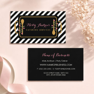 Trendy Stripes Party Caterer Floral Serviertablett Visitenkarte