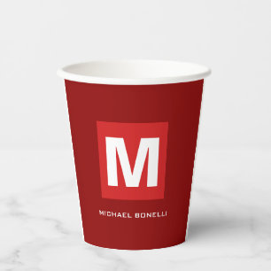 Trendy stylische dunkelrote, weiße Monogramm Ihren Pappbecher
