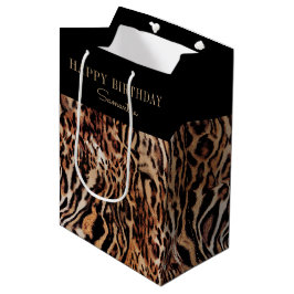 Trendy Stylish Animal Print Birthday mit Name Mittlere Geschenktüte