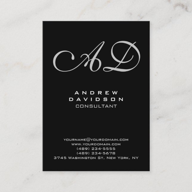 Trendy Stylish Black Monogram Business Card Visitenkarte (Vorderseite)